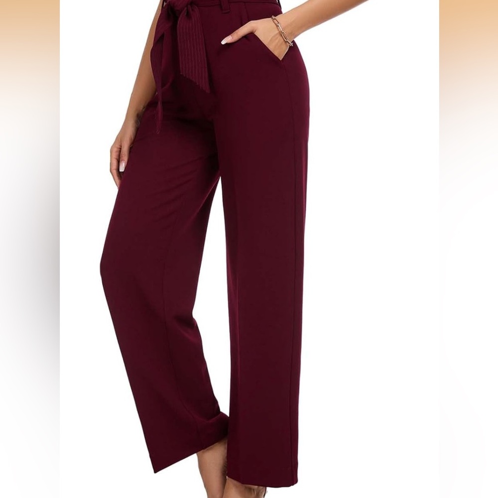 NWT NuNu Yong Women's Casual High Waisted Wide Leg Dress Pants w Pockets & Belt